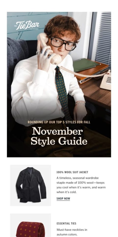 broadcast email example showing a man on a vintage phone