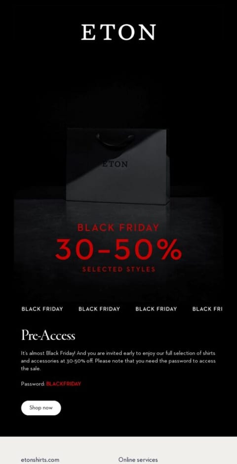 sales broadcast email example showing a discount
