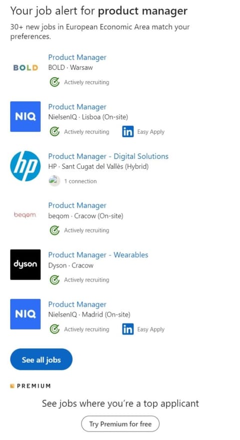 LinkedIn uses dynamic content in job alert emails