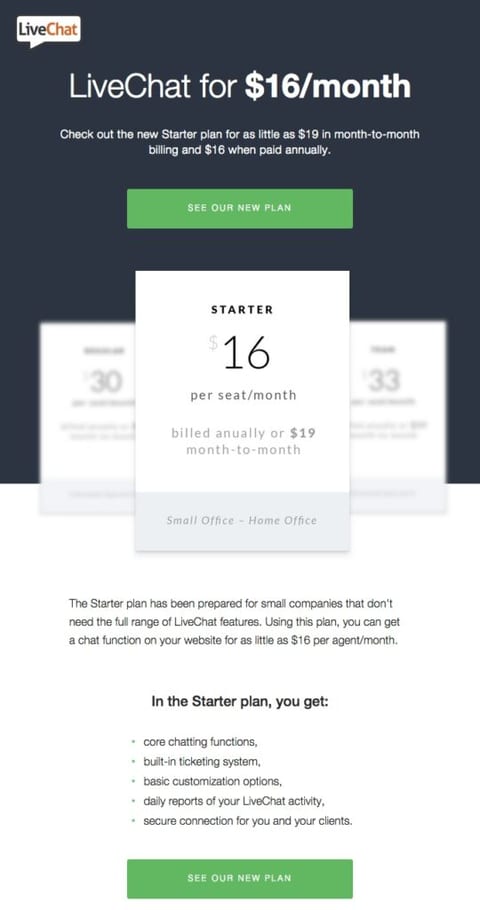 Live Chat New Pricing Plan Email