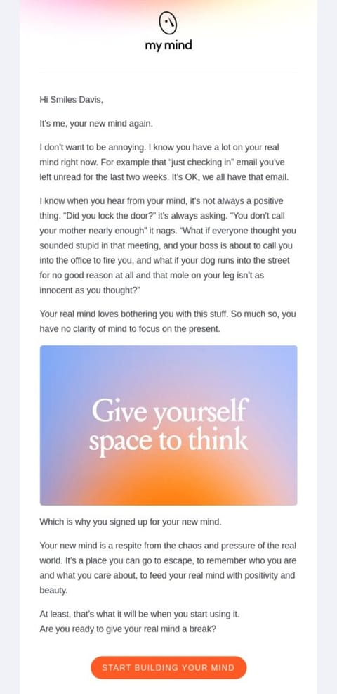 My Mind Space to Think Email