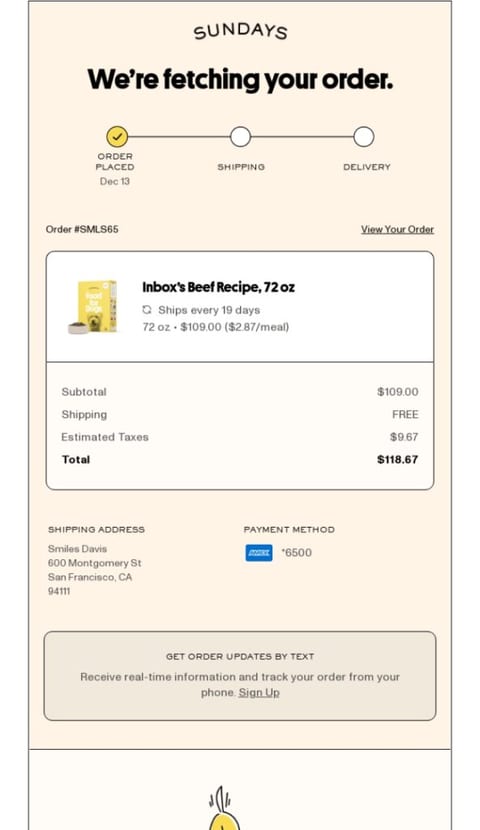Order Confirmation Email example