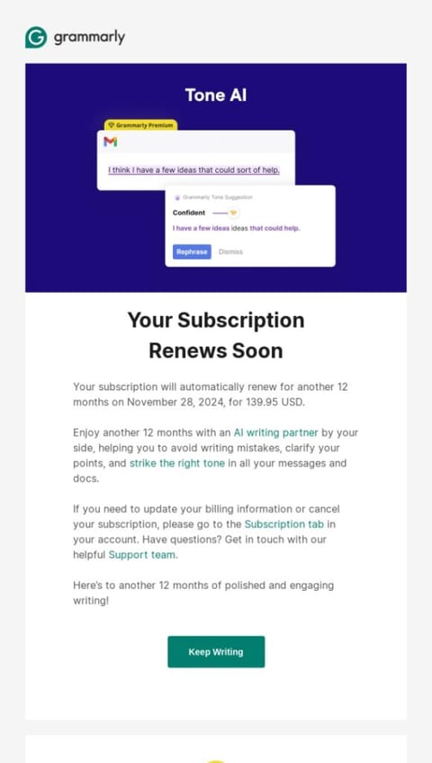 auto renewal confirmation email