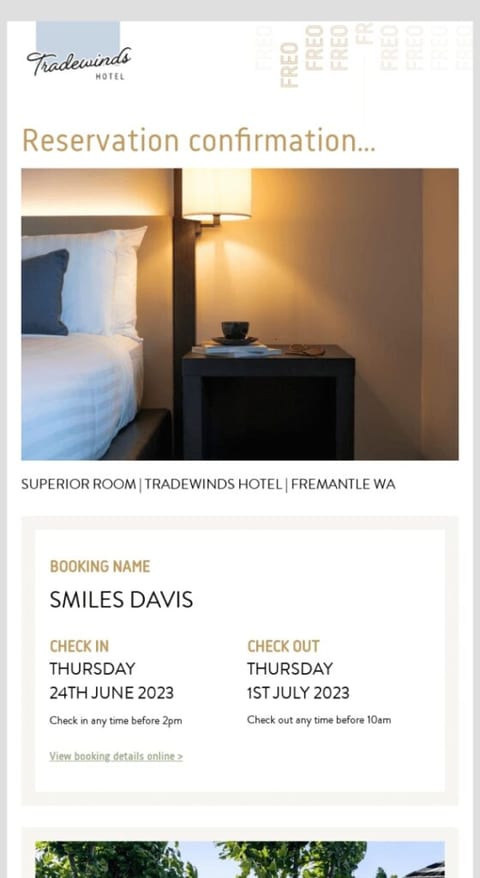 booking confirmation email