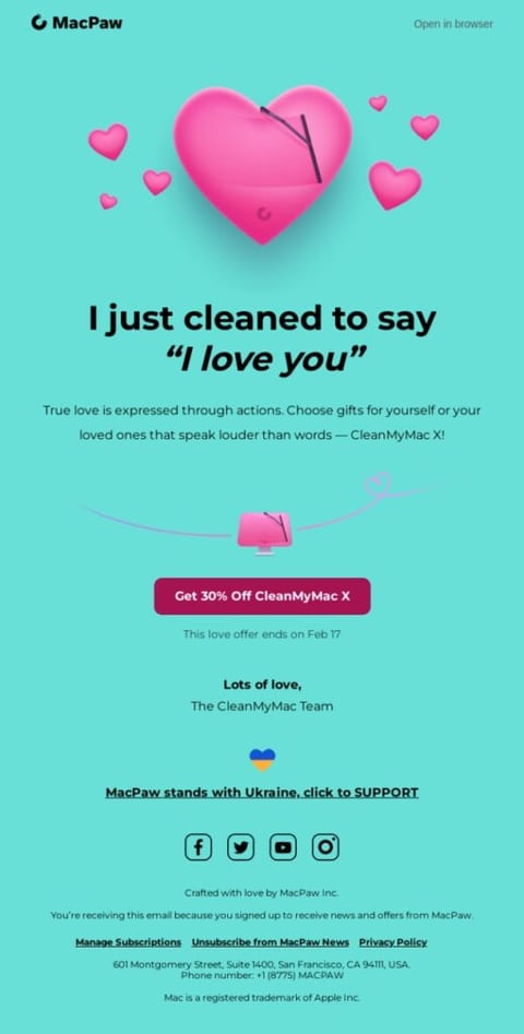 general valentines day email example