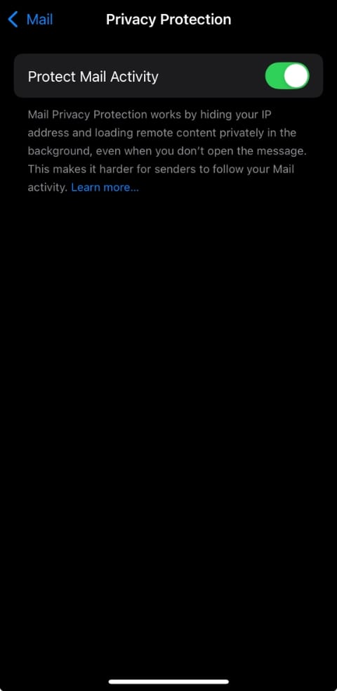 Activating Mail Privacy Protection in iOS