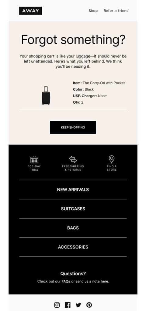 Away Abandoned Cart Email