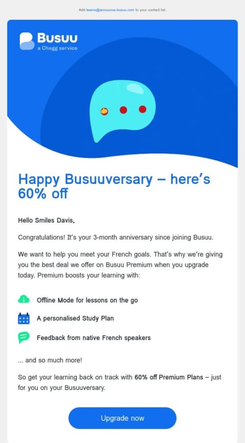 Busuu Abandoned Cart Email
