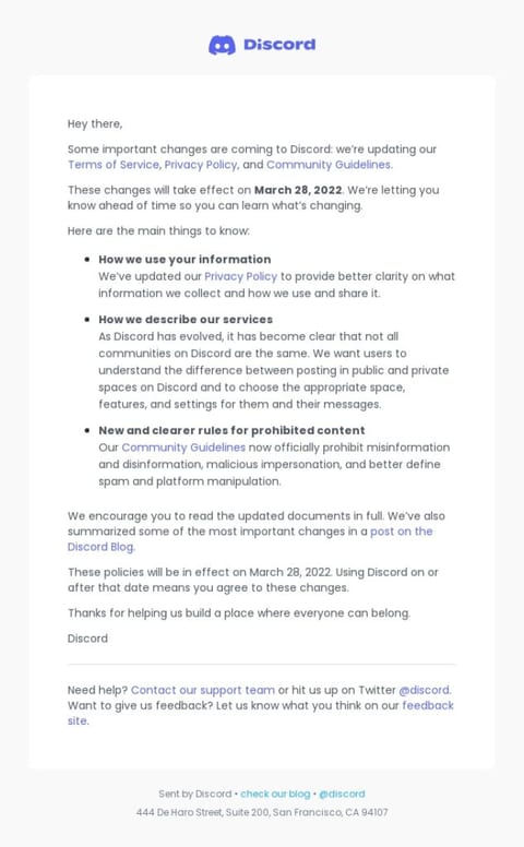 Discord Policy Update Email