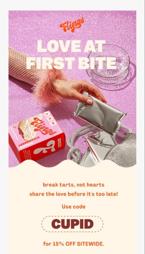A branded email from Flings for Valentine’s Day