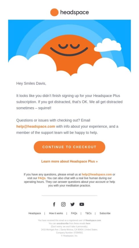 Headspace Abandoned Cart Email