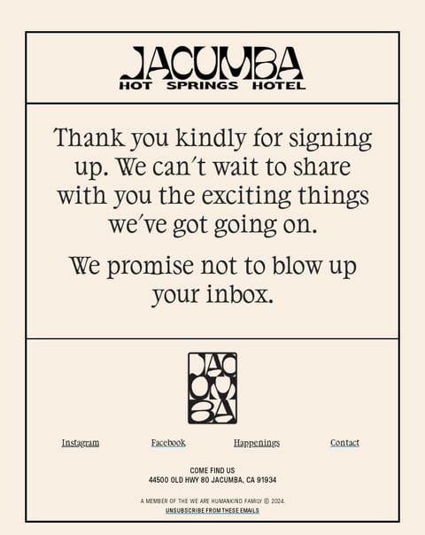 Jacumba Welcome Email