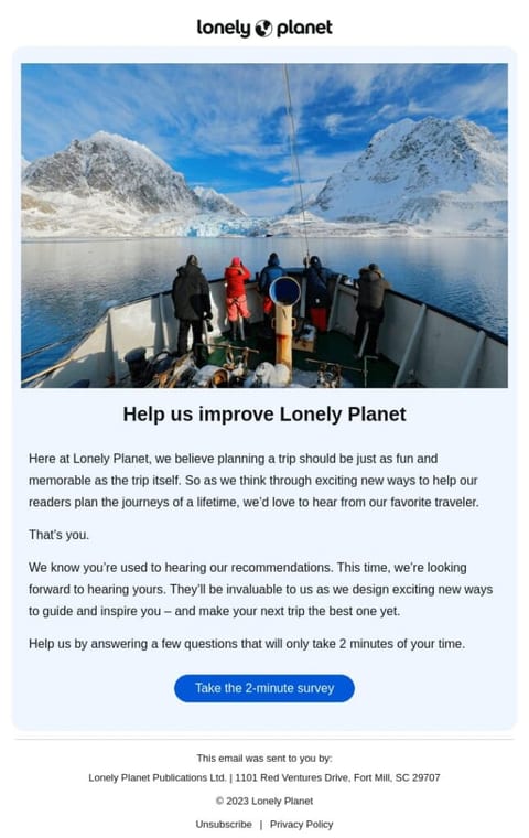 Lonely Planet Survey Email