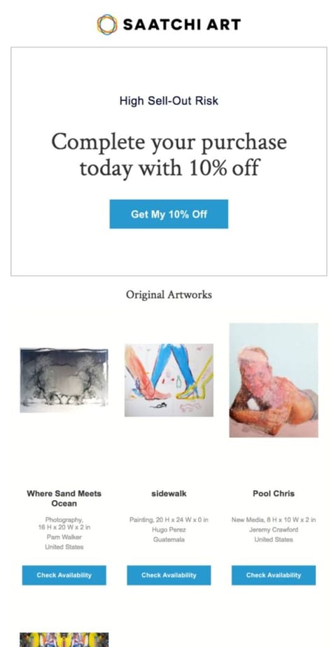abandoned cart email example