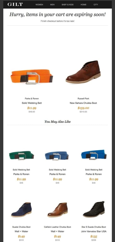 abandoned cart email example