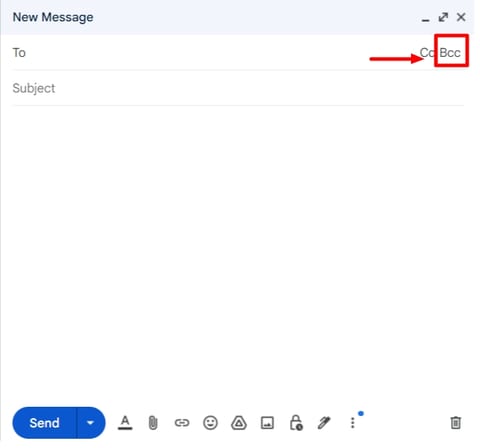 Where to find the Bcc button in Gmail.