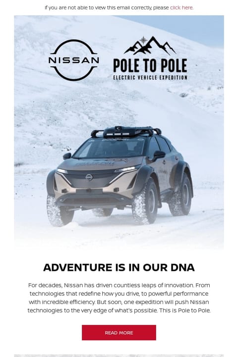 A screenshot of an email from Nissan
