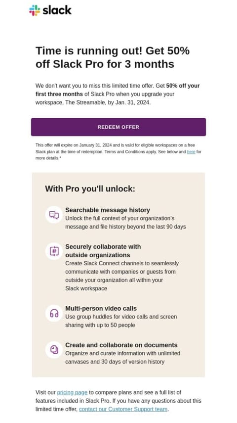 An email from Slack