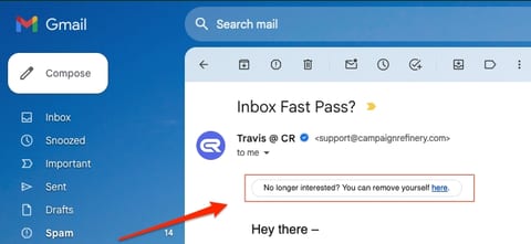 Campaign Refinery unsubscribe message