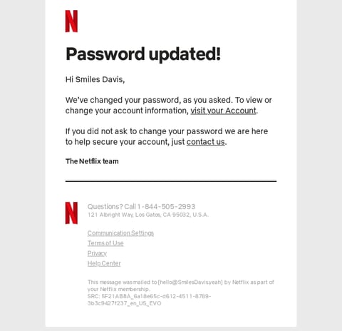 no reply email password change from netflix