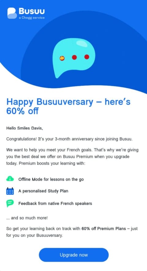 A re-engagement campaign from Busuu
