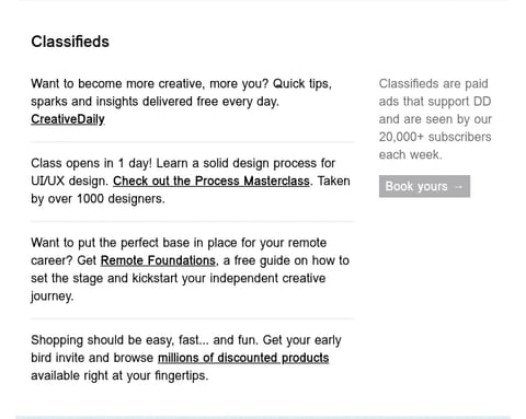 Dense Discovery Newsletter with Classifieds