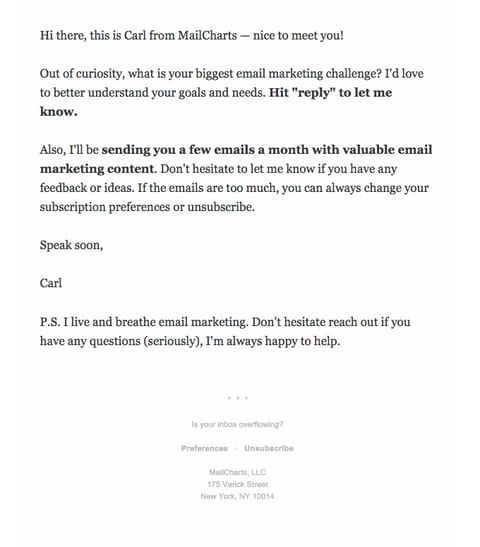 MailCharts Welcome Campaign Example