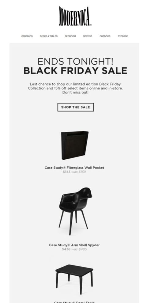 Modernica Promotional Email Example