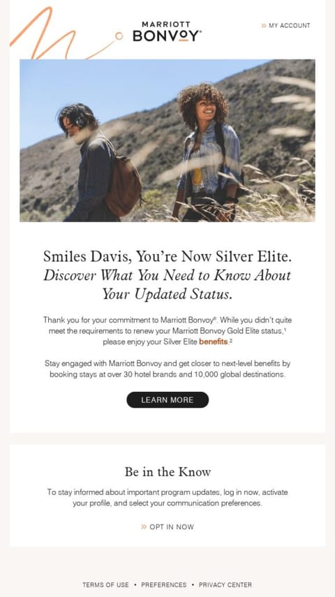 Special rewards retention email