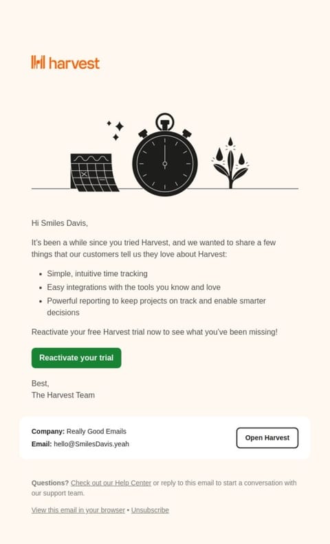 We missed you reactivation email