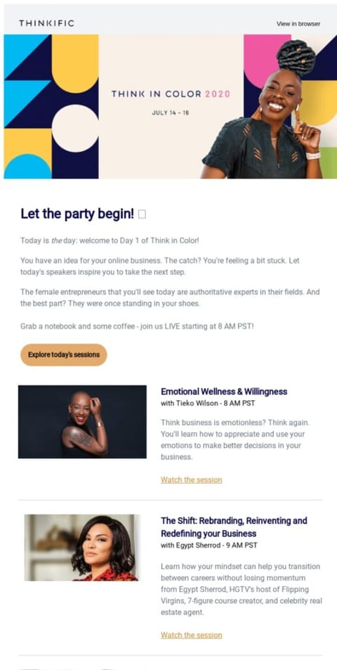 Event day email example