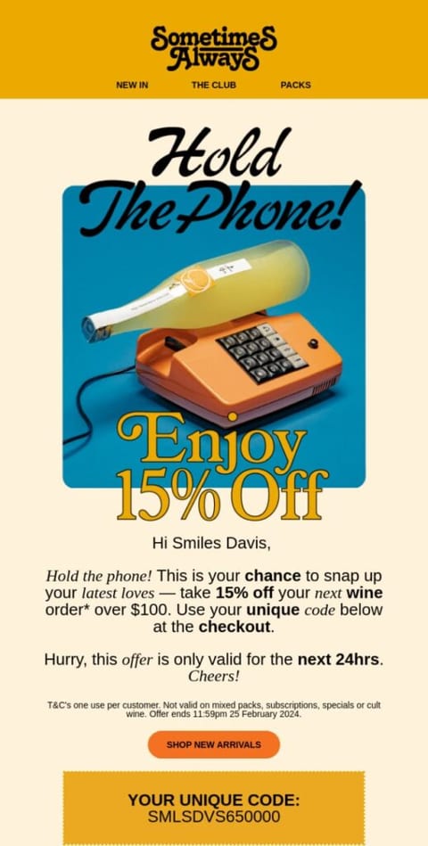 Incentive winback email example