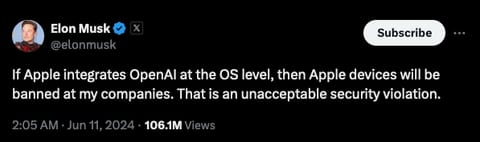 Elon Musk was upset with Apple’s AI announcements