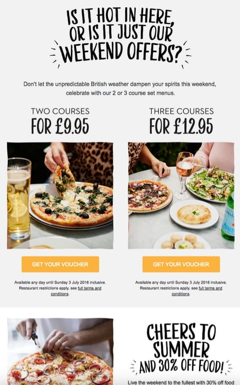 Summer discounts from Pizza Express