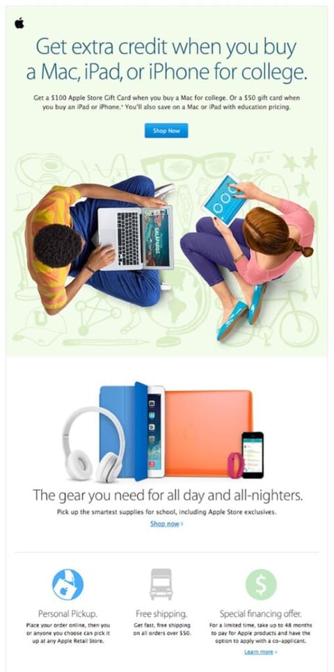 Example of a brand promotional offer for students