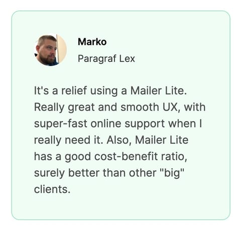 MailerLite positive customer review 1