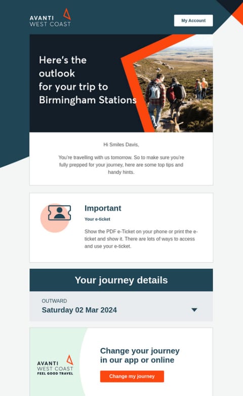 A follow-up email from Avanti West Coast