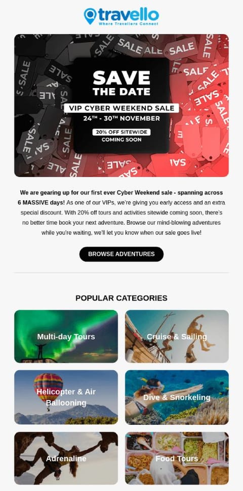 Cyber monday VIP sale email example