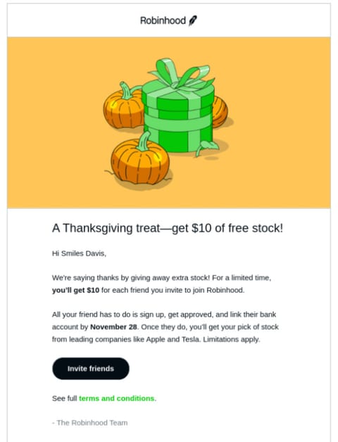 Exclusive Thanksgiving offer_ get $10 off free stock
