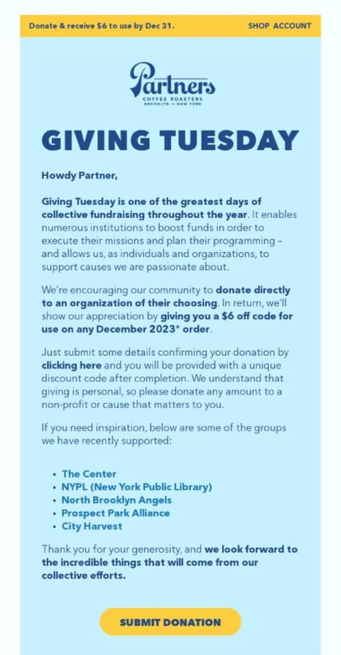 Giving tuesday email example 2