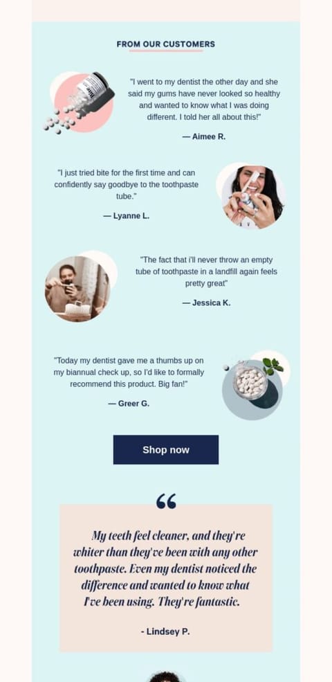 User generated content email example Bite toothpaste