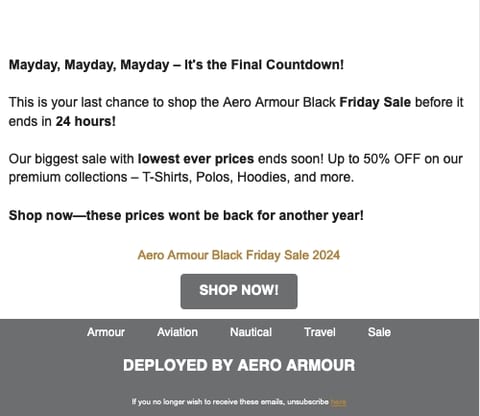 Aero Armour email button example