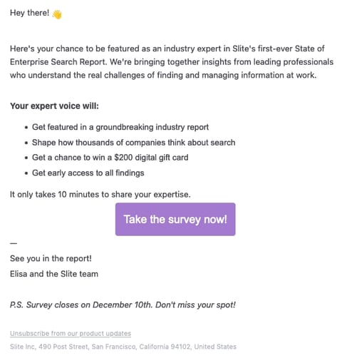 Slite email button example