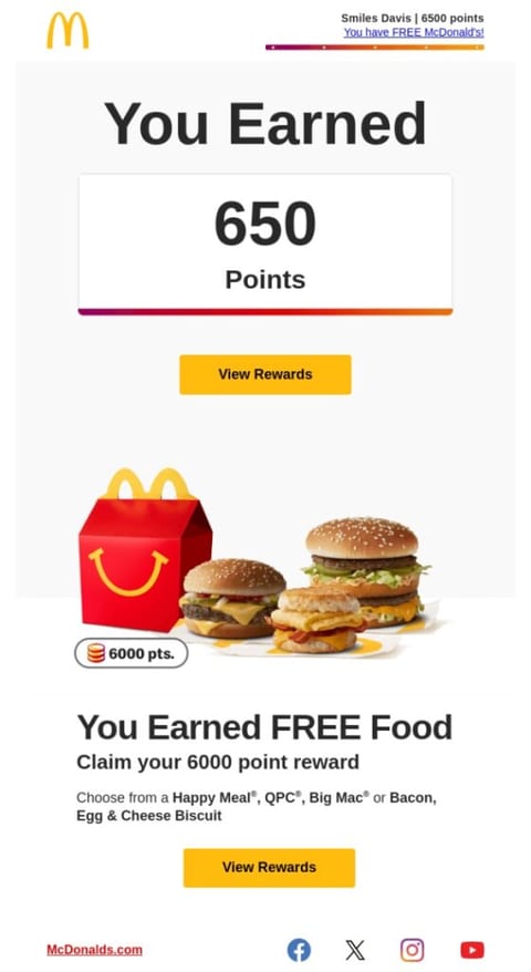 loyalty program reward email example