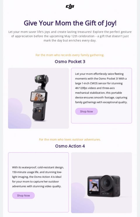 Mothers Day gift guide email - may newsletter ideas