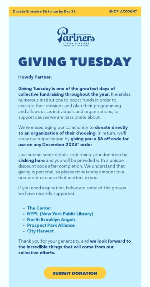 Giving tuesday email -december newsletter ideas