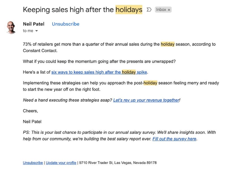 holiday email example 1