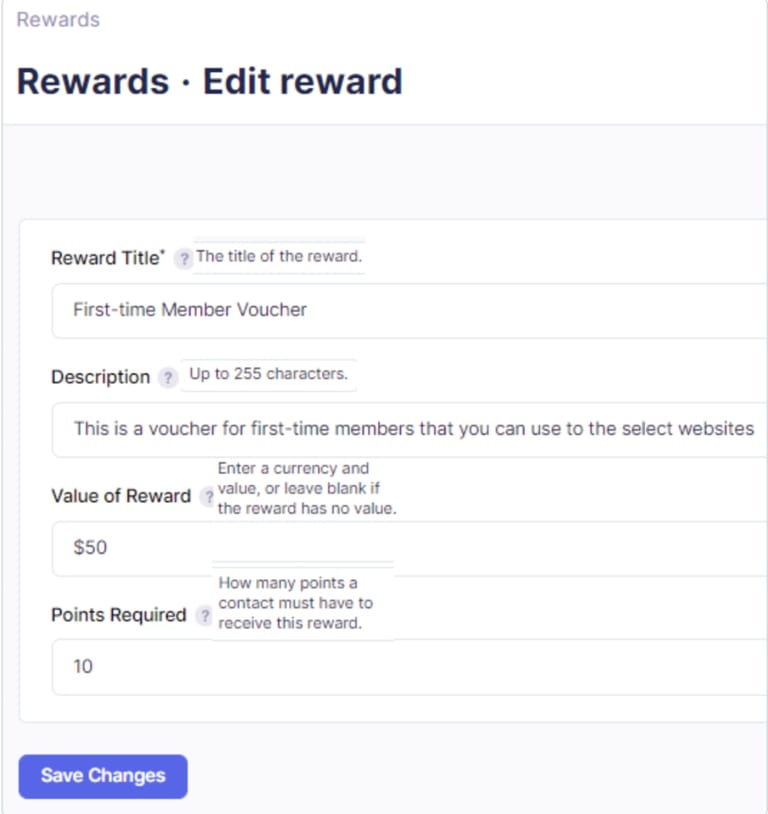 CR rewards system example