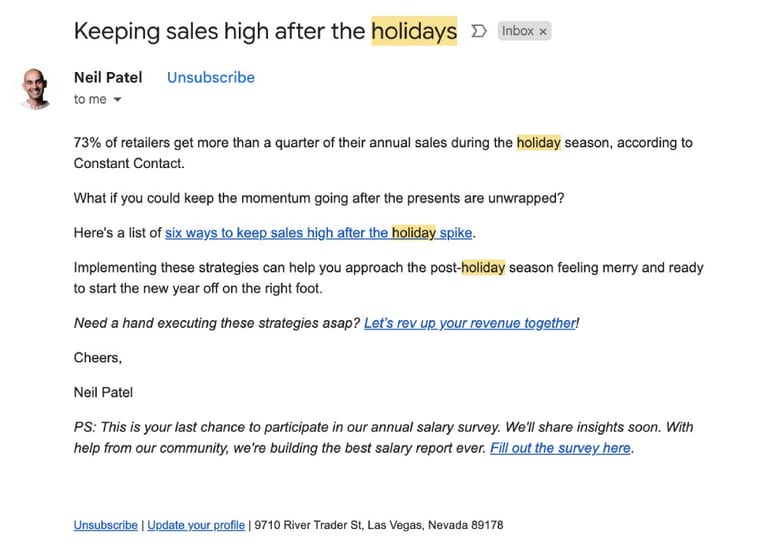 holiday email example 1