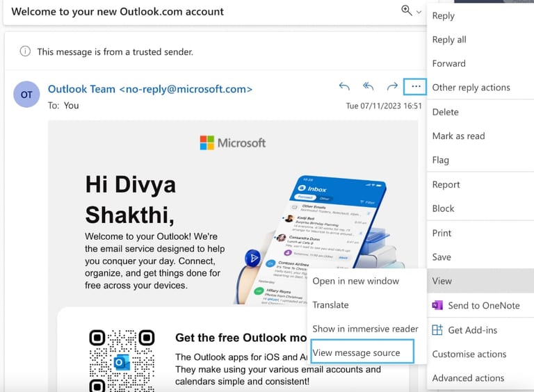 How to check email header in Outlook